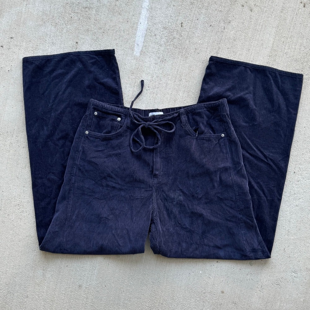 Zara Corduroy Wide Leg Pants Women's 10 Navy Blue 90s Y2K Retro Cotton